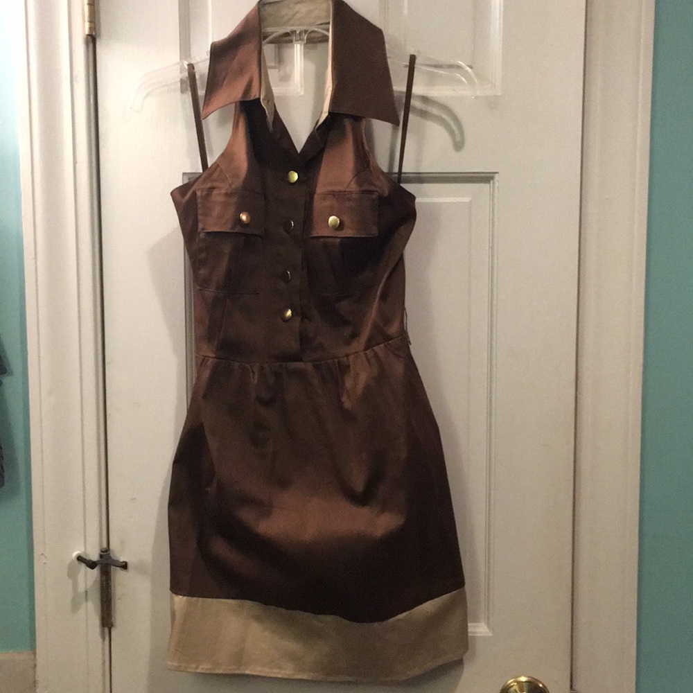 Halter top dress. Size 5/6. Brown/Tan.